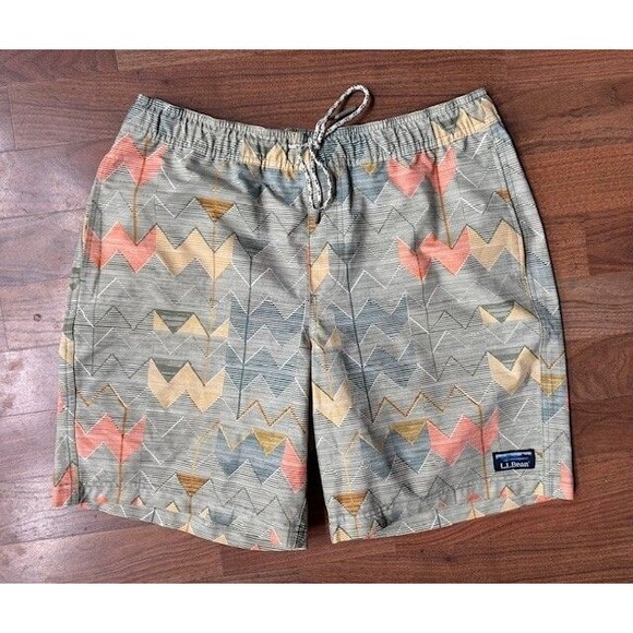 LL Bean Vacation Land Swim Trunks Mens MED Geometric Stretch Southwest Lined - Picture 1 of 8